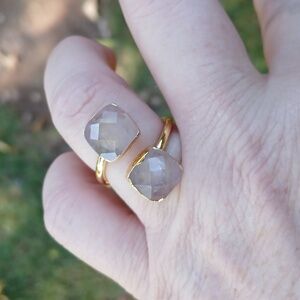 New Crystal Quartz Gold Plated Adjustable Ring.